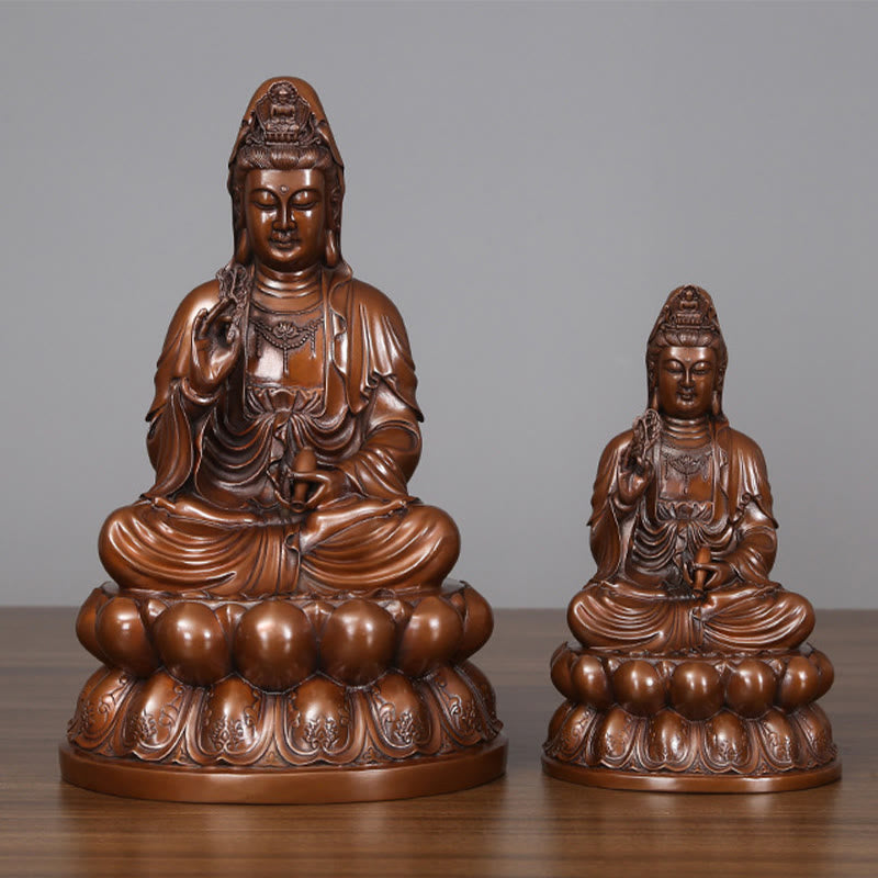 Buddha Stones Kwan Yin Avalokitesvara Lotus Richesse Statue en cuivre Décoration de bureau à domicile - image 1