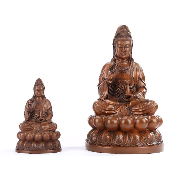 Buddha Stones Kwan Yin Avalokitesvara Lotus Richesse Statue en cuivre Décoration de bureau à domicile - image 19