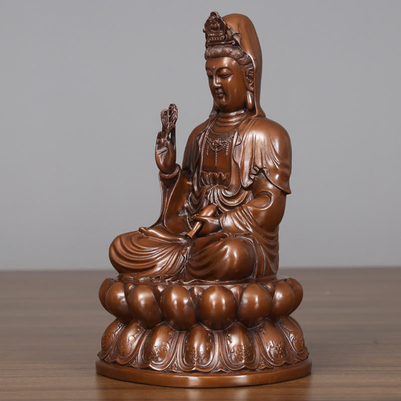 Buddha Stones Kwan Yin Avalokitesvara Lotus Richesse Statue en cuivre Décoration de bureau à domicile - image 9