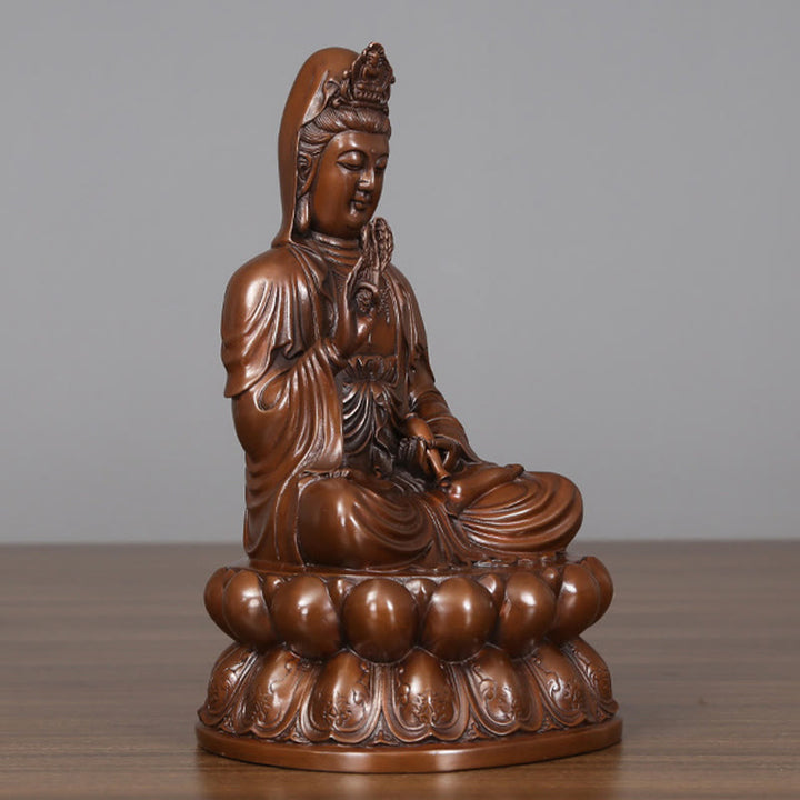 Buddha Stones Kwan Yin Avalokitesvara Lotus Richesse Statue en cuivre Décoration de bureau à domicile - image 17