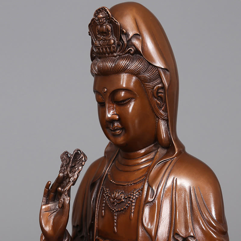 Buddha Stones Kwan Yin Avalokitesvara Lotus Richesse Statue en cuivre Décoration de bureau à domicile - image 10