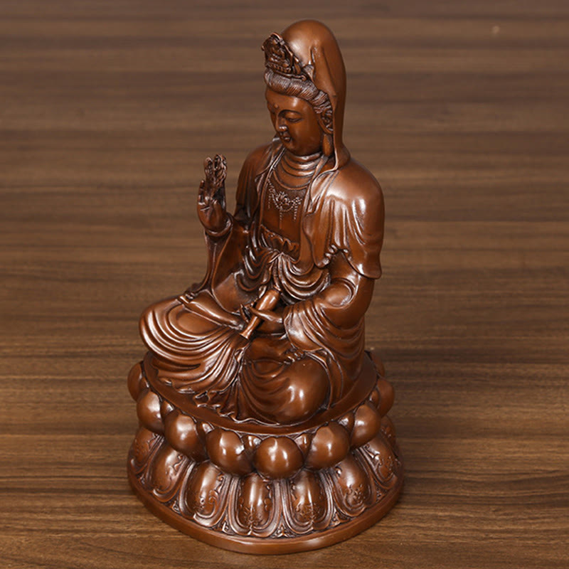 Buddha Stones Kwan Yin Avalokitesvara Lotus Richesse Statue en cuivre Décoration de bureau à domicile - image 14