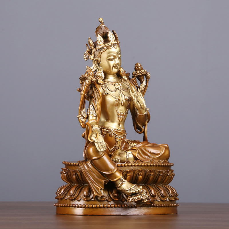 Buddha Stones Bodhisattva Vert Tara Figurine Protection Laiton Cuivre Statue Offrande Maison Décoration - image 1