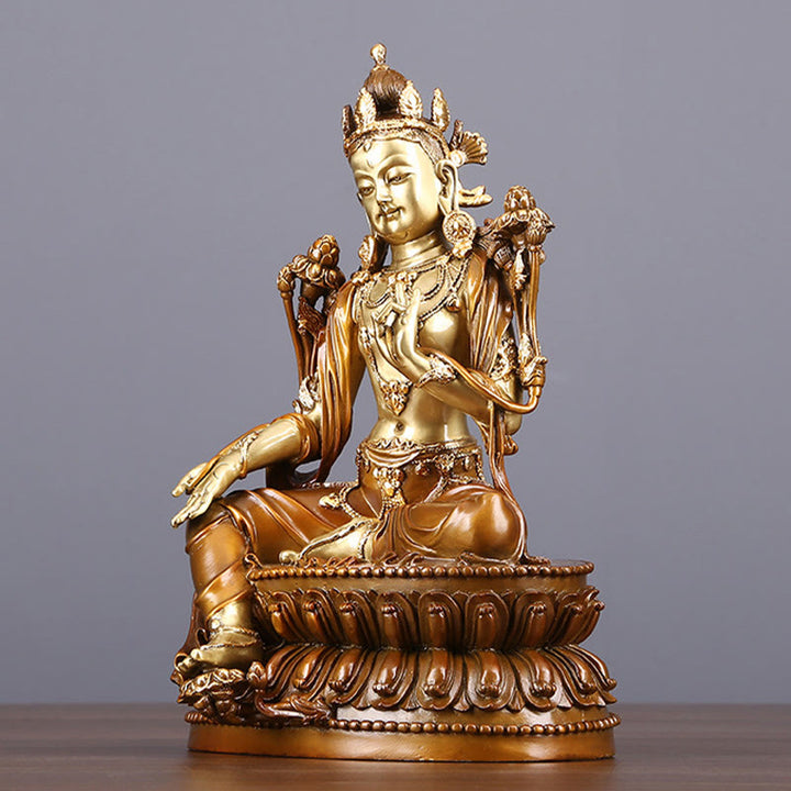 Buddha Stones Bodhisattva Vert Tara Figurine Protection Laiton Cuivre Statue Offrande Maison Décoration - image 4