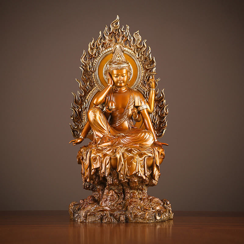 Buddha Stones Kwan Yin Avalokitesvara Succès Statue en laiton et cuivre Décoration d'autel de bureau à domicile - Avalokitesvara 24*19*51cm - image 0