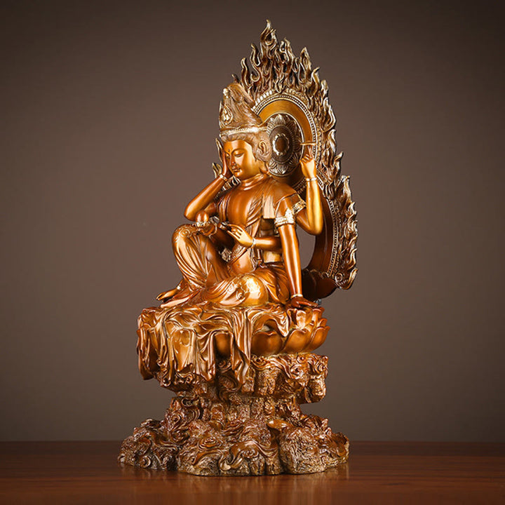Buddha Stones Kwan Yin Avalokitesvara Succès Statue en laiton et cuivre Décoration d'autel de bureau à domicile - image 2