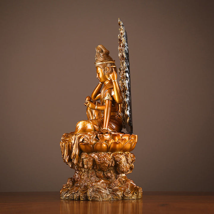 Buddha Stones Kwan Yin Avalokitesvara Succès Statue en laiton et cuivre Décoration d'autel de bureau à domicile - image 6