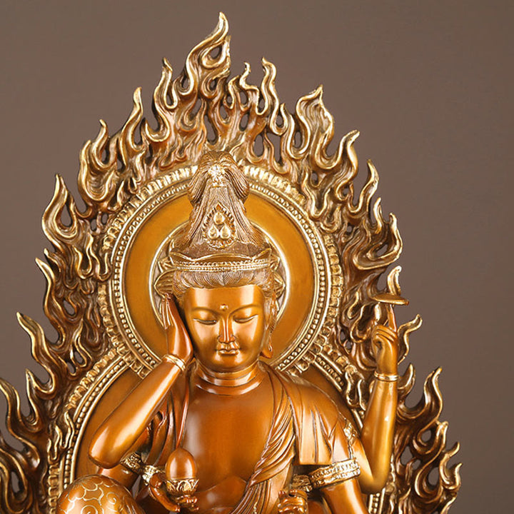 Buddha Stones Kwan Yin Avalokitesvara Succès Statue en laiton et cuivre Décoration d'autel de bureau à domicile - image 7