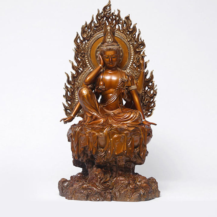 Buddha Stones Kwan Yin Avalokitesvara Succès Statue en laiton et cuivre Décoration d'autel de bureau à domicile - image 11