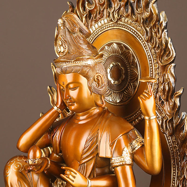 Buddha Stones Kwan Yin Avalokitesvara Succès Statue en laiton et cuivre Décoration d'autel de bureau à domicile - image 8