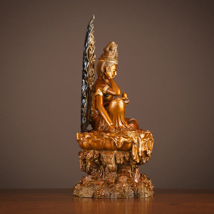 Buddha Stones Kwan Yin Avalokitesvara Succès Statue en laiton et cuivre Décoration d'autel de bureau à domicile - image 3