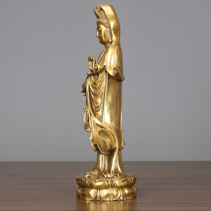 Buddha Stones Doré Debout Kwan Yin Avalokitesvara Richesse Laiton Cuivre Statue Maison Bureau Décoration - image 6