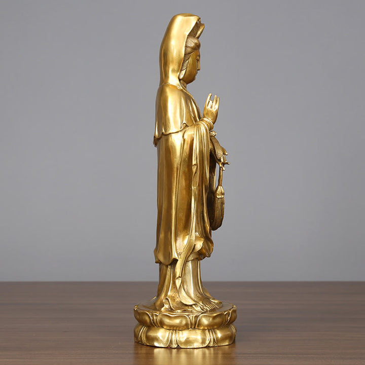 Buddha Stones Doré Debout Kwan Yin Avalokitesvara Richesse Laiton Cuivre Statue Maison Bureau Décoration - image 3