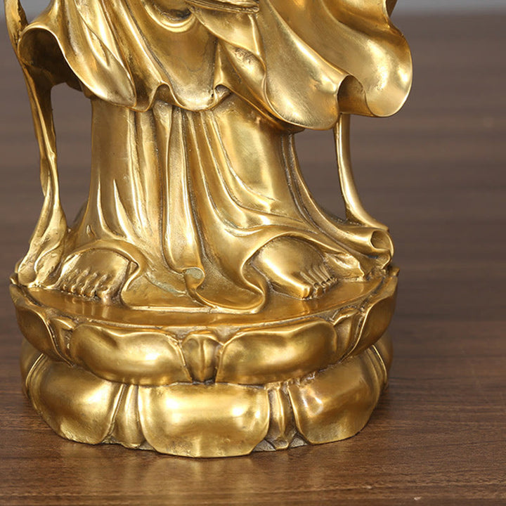 Buddha Stones Doré Debout Kwan Yin Avalokitesvara Richesse Laiton Cuivre Statue Maison Bureau Décoration - image 10