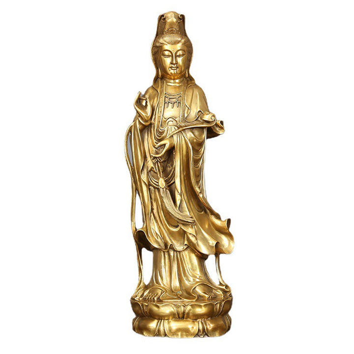 Buddha Stones Doré Debout Kwan Yin Avalokitesvara Richesse Laiton Cuivre Statue Maison Bureau Décoration - image 11