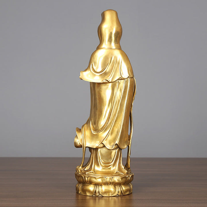 Buddha Stones Doré Debout Kwan Yin Avalokitesvara Richesse Laiton Cuivre Statue Maison Bureau Décoration - image 4
