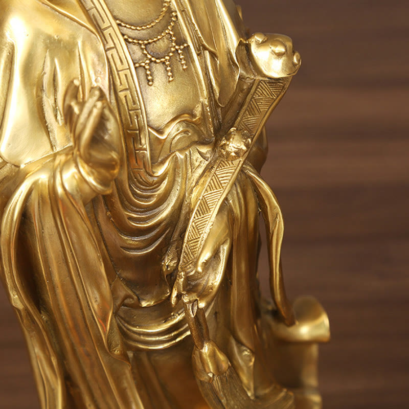 Buddha Stones Doré Debout Kwan Yin Avalokitesvara Richesse Laiton Cuivre Statue Maison Bureau Décoration - image 9