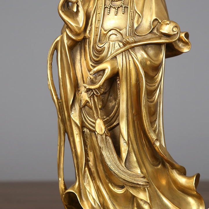Buddha Stones Doré Debout Kwan Yin Avalokitesvara Richesse Laiton Cuivre Statue Maison Bureau Décoration - image 8