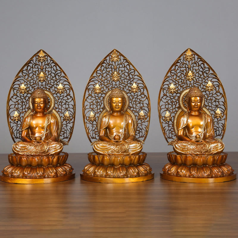 Buddha Stones Sakyamuni Amitabha Figurine de Bouddha de médecine Sérénité Statue en cuivre Offrande à la maison Décoration - image 0