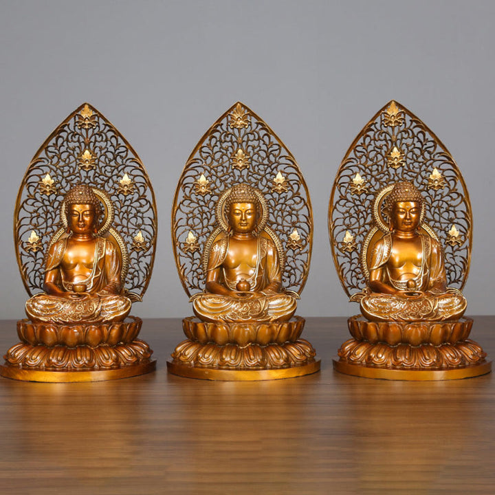 Buddha Stones Sakyamuni Amitabha Figurine de Bouddha de médecine Sérénité Statue en cuivre Offrande à la maison Décoration - image 0