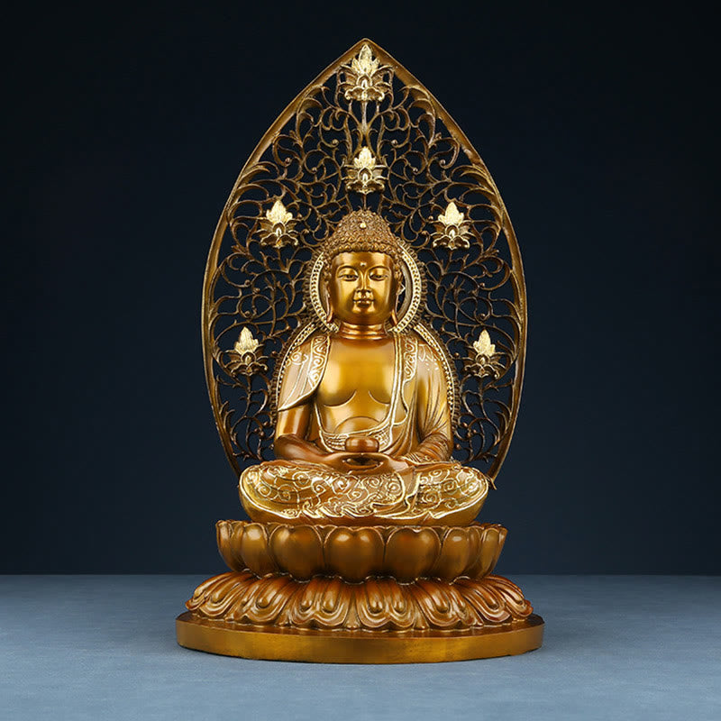 Buddha Stones Sakyamuni Amitabha Figurine de Bouddha de médecine Sérénité Statue en cuivre Offrande à la maison Décoration - image 2