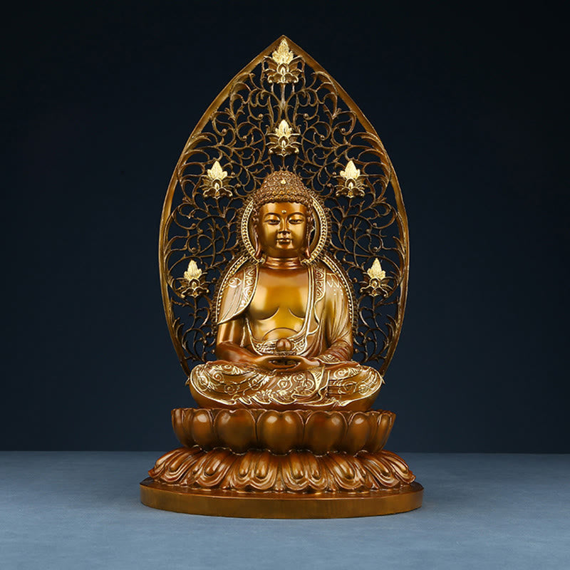 Buddha Stones Sakyamuni Amitabha Figurine de Bouddha de médecine Sérénité Statue en cuivre Offrande à la maison Décoration - image 8