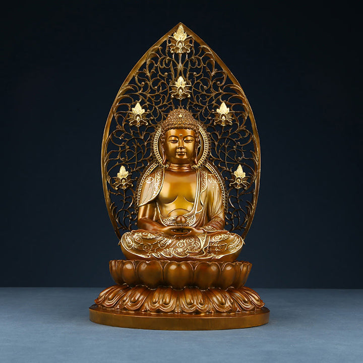 Buddha Stones Sakyamuni Amitabha Figurine de Bouddha de médecine Sérénité Statue en cuivre Offrande à la maison Décoration - image 8