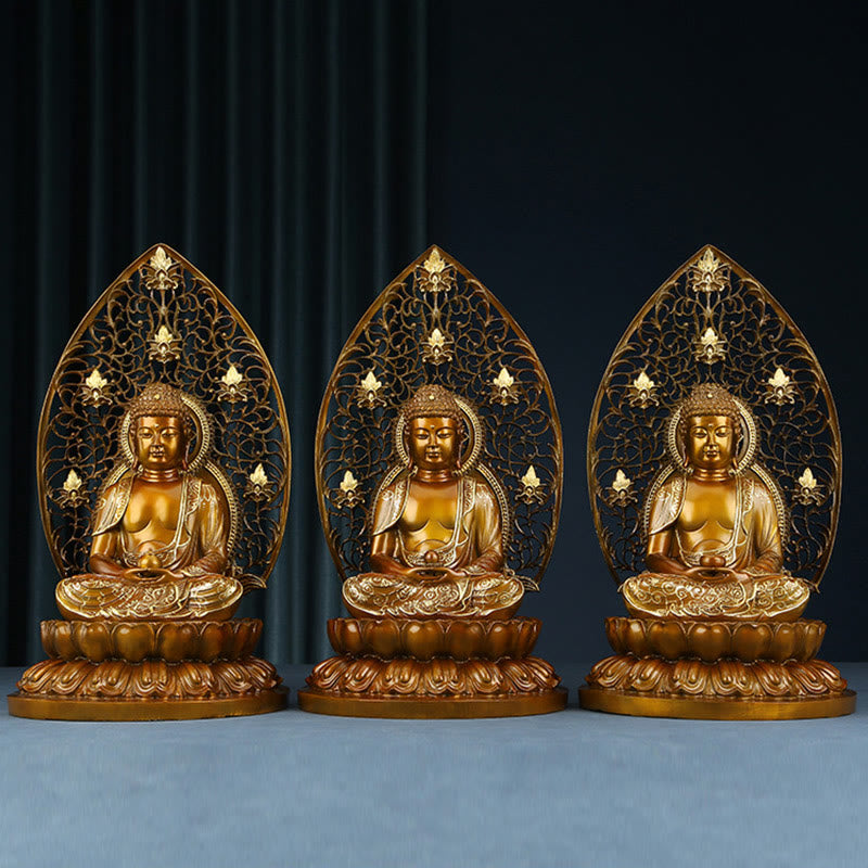 Buddha Stones Sakyamuni Amitabha Figurine de Bouddha de médecine Sérénité Statue en cuivre Offrande à la maison Décoration - image 18