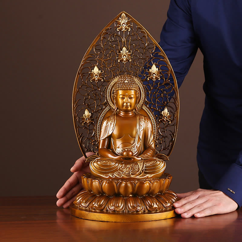 Buddha Stones Sakyamuni Amitabha Figurine de Bouddha de médecine Sérénité Statue en cuivre Offrande à la maison Décoration - image 16