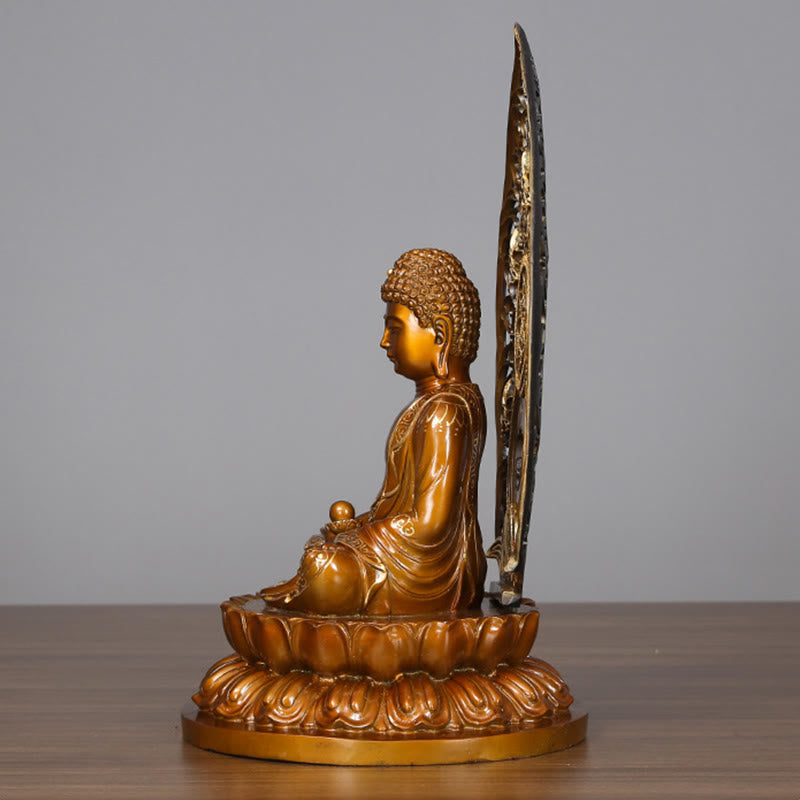 Buddha Stones Sakyamuni Amitabha Figurine de Bouddha de médecine Sérénité Statue en cuivre Offrande à la maison Décoration - image 7