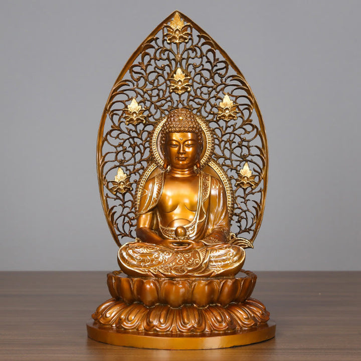 Buddha Stones Sakyamuni Amitabha Figurine de Bouddha de médecine Sérénité Statue en cuivre Offrande à la maison Décoration - Amitabha 24*23*45cm - image 4