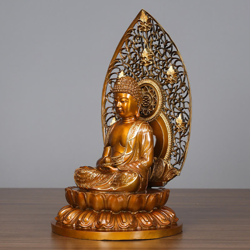 Buddha Stones Sakyamuni Amitabha Figurine de Bouddha de médecine Sérénité Statue en cuivre Offrande à la maison Décoration - image 6