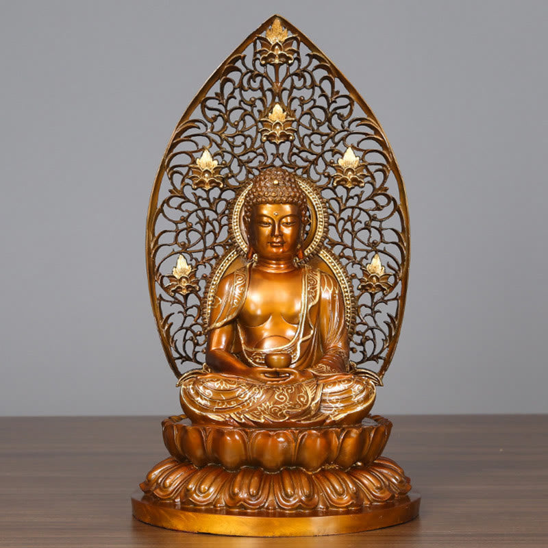 Buddha Stones Sakyamuni Amitabha Figurine de Bouddha de médecine Sérénité Statue en cuivre Offrande à la maison Décoration - Sakyamuni 24*23*45cm - image 1