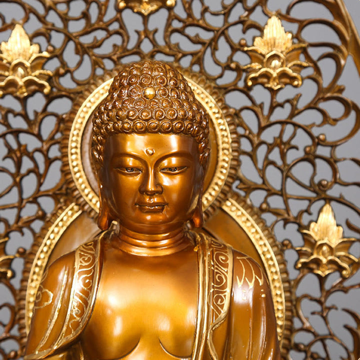 Buddha Stones Sakyamuni Amitabha Figurine de Bouddha de médecine Sérénité Statue en cuivre Offrande à la maison Décoration - image 9