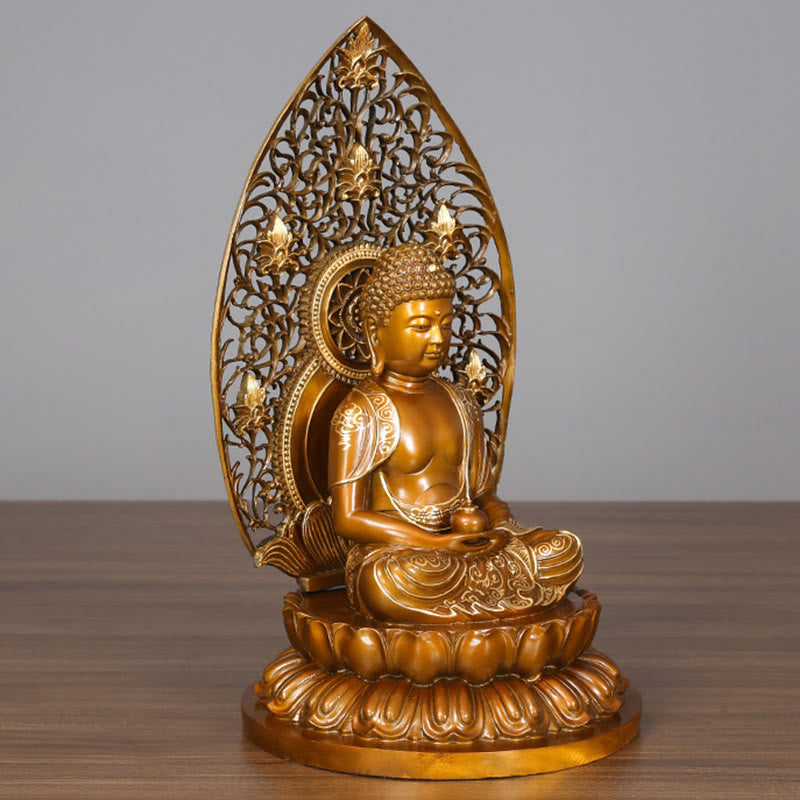Buddha Stones Sakyamuni Amitabha Figurine de Bouddha de médecine Sérénité Statue en cuivre Offrande à la maison Décoration - image 14