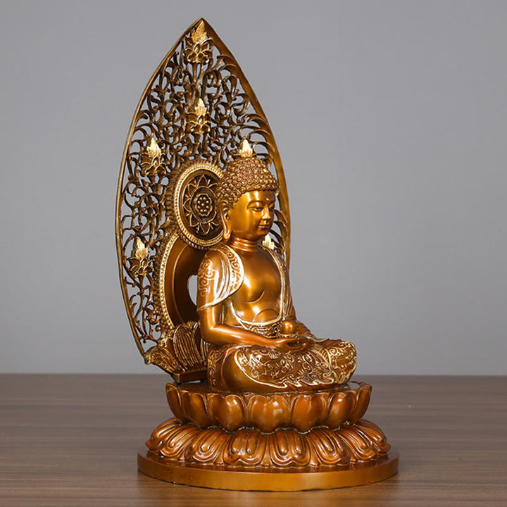 Buddha Stones Sakyamuni Amitabha Figurine de Bouddha de médecine Sérénité Statue en cuivre Offrande à la maison Décoration - image 5