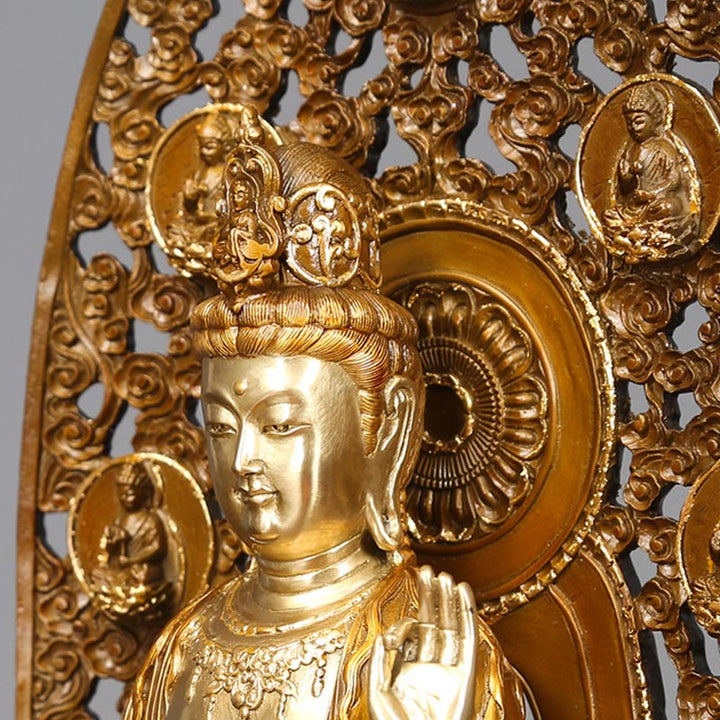 Buddha Stones Kwan Yin Avalokitesvara Aura Harmony Laiton Cuivre Statue Décoration de Bureau à Domicile - image 6