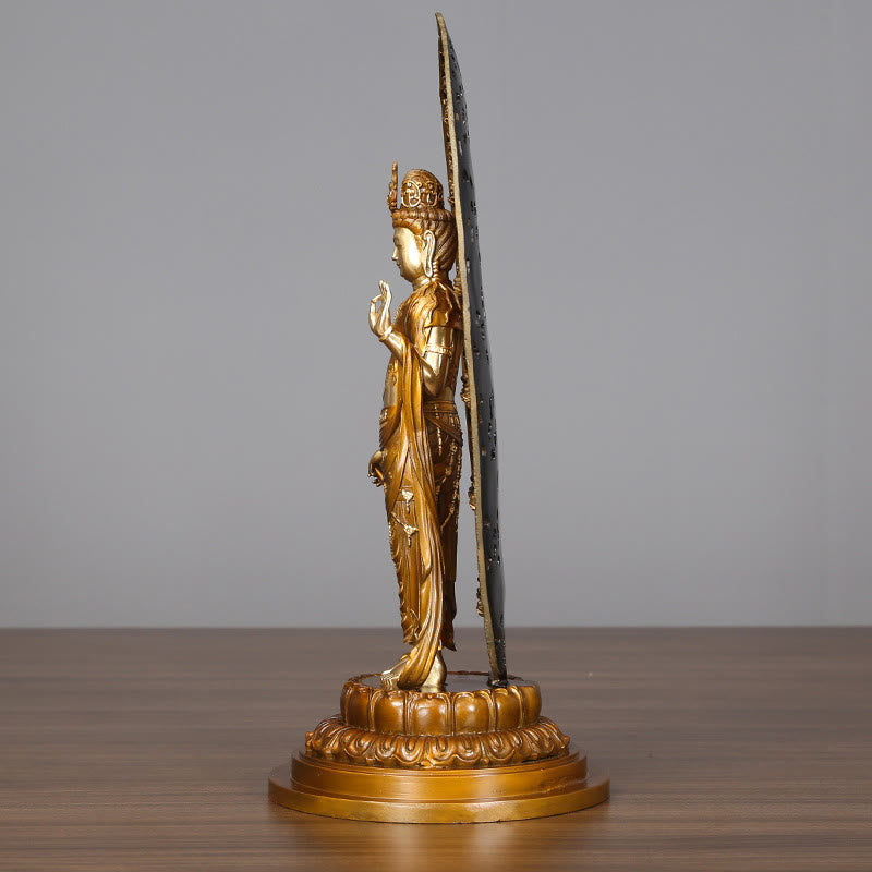 Buddha Stones Kwan Yin Avalokitesvara Aura Harmony Laiton Cuivre Statue Décoration de Bureau à Domicile - image 4
