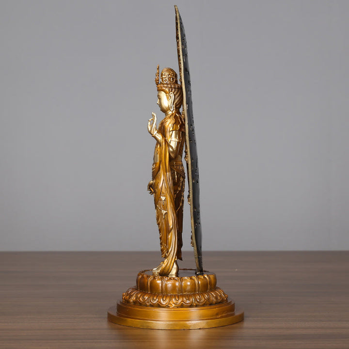 Buddha Stones Kwan Yin Avalokitesvara Aura Harmony Laiton Cuivre Statue Décoration de Bureau à Domicile - image 4