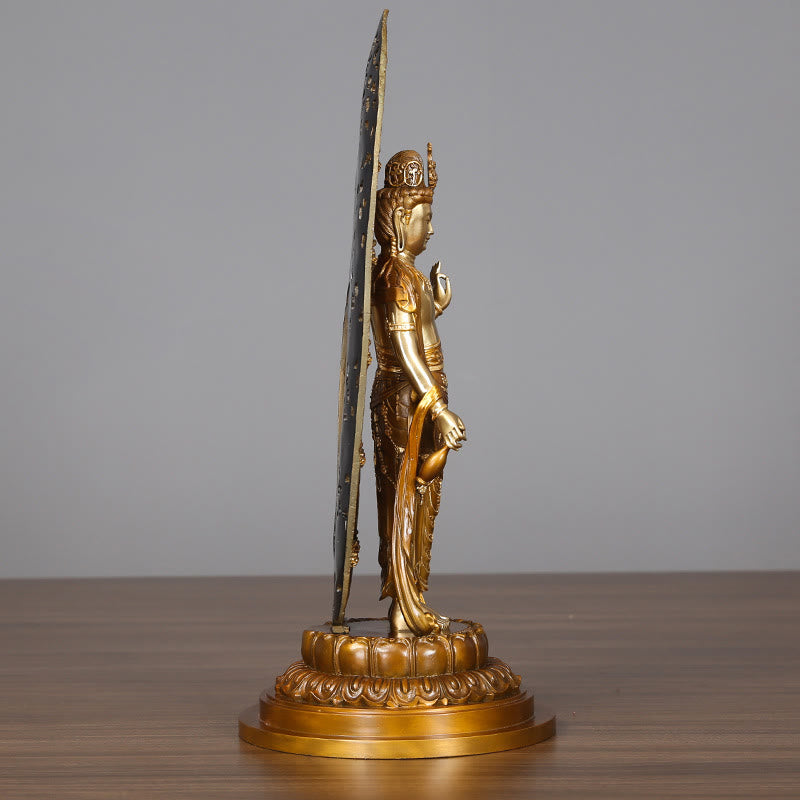 Buddha Stones Kwan Yin Avalokitesvara Aura Harmony Laiton Cuivre Statue Décoration de Bureau à Domicile - image 3
