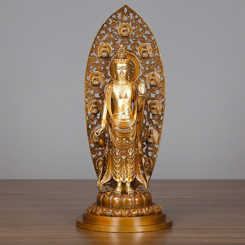 Buddha Stones Kwan Yin Avalokitesvara Aura Harmony Laiton Cuivre Statue Décoration de Bureau à Domicile - Avalokitesvara 18*41,5 cm - image 0