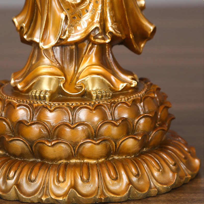 Buddha Stones Kwan Yin Avalokitesvara Lotus Aura Succès Laiton Cuivre Statue Décoration de la Maison - image 9