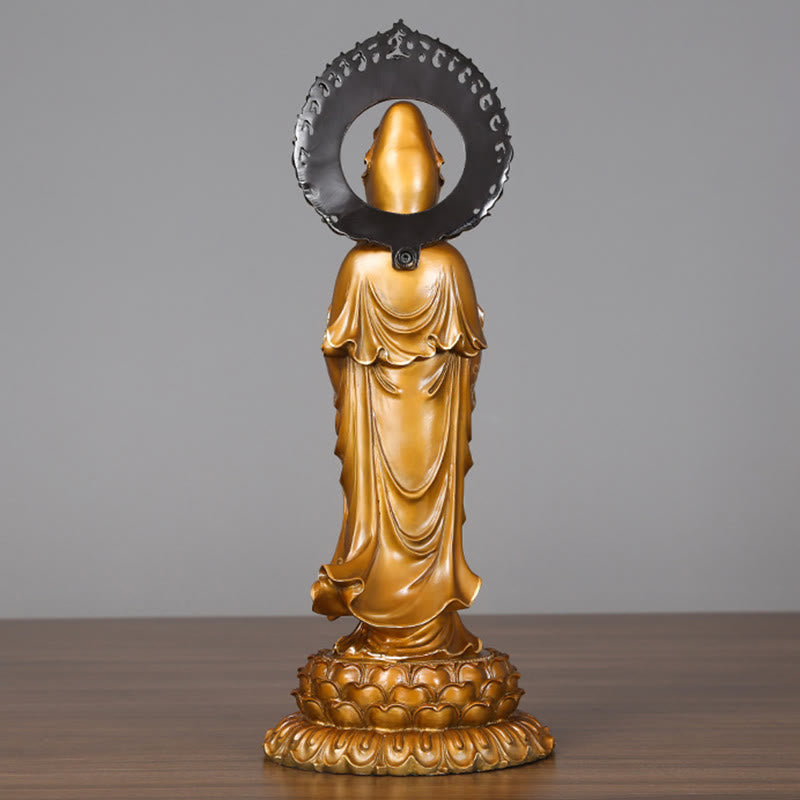 Buddha Stones Kwan Yin Avalokitesvara Lotus Aura Succès Laiton Cuivre Statue Décoration de la Maison - image 2
