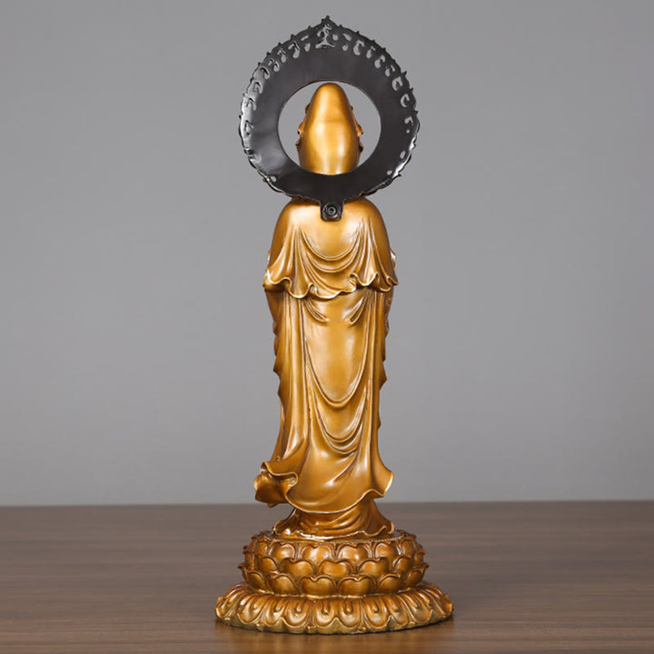 Buddha Stones Kwan Yin Avalokitesvara Lotus Aura Succès Laiton Cuivre Statue Décoration de la Maison - image 2