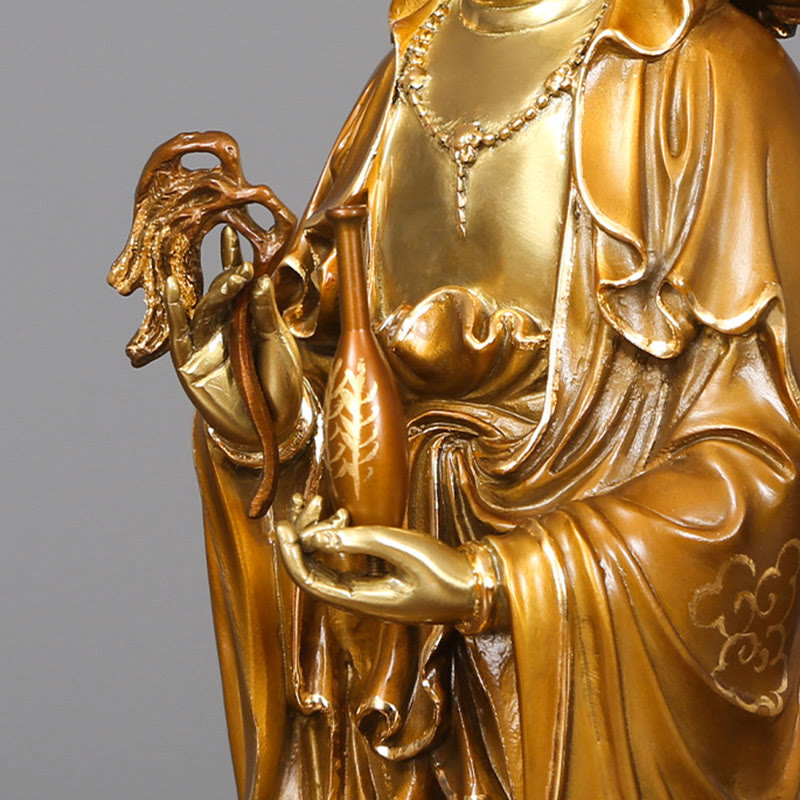 Buddha Stones Kwan Yin Avalokitesvara Lotus Aura Succès Laiton Cuivre Statue Décoration de la Maison - image 8