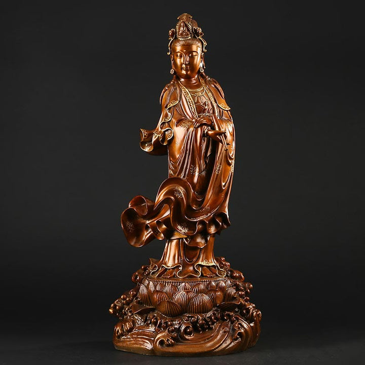 Buddha Stones Kwan Yin Avalokitesvara tenant un vase Statue en cuivre d'harmonie en laiton Décoration de la maison - Grand Avalokitesvara 25*21*58cm - image 2