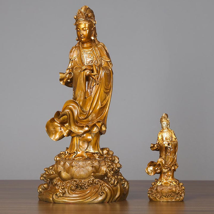 Buddha Stones Kwan Yin Avalokitesvara tenant un vase Statue en cuivre d'harmonie en laiton Décoration de la maison - image 0