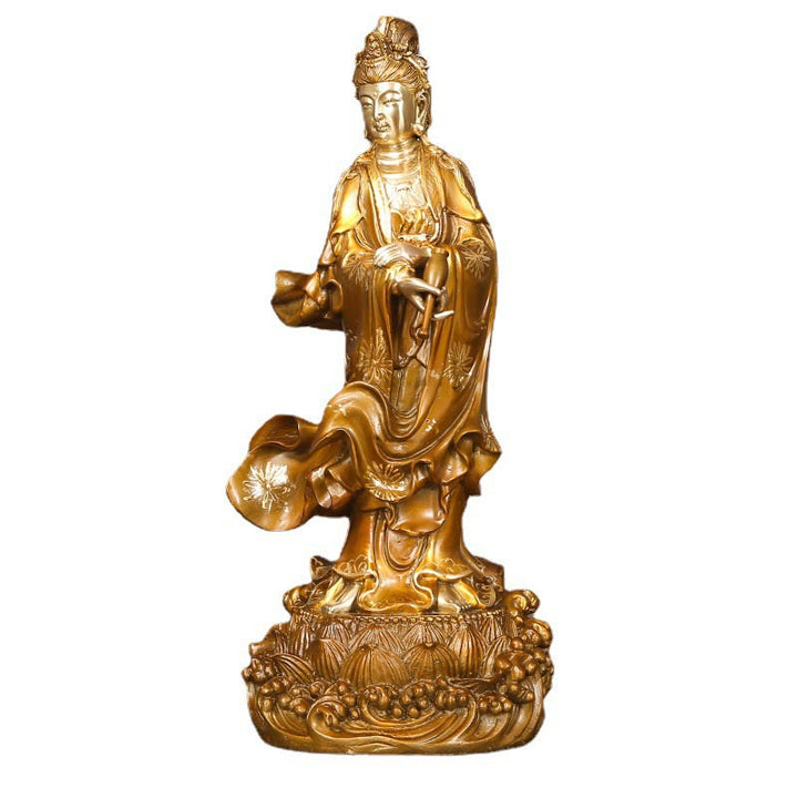 Buddha Stones Kwan Yin Avalokitesvara tenant un vase Statue en cuivre d'harmonie en laiton Décoration de la maison - image 16