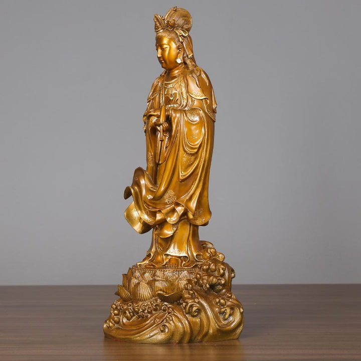 Buddha Stones Kwan Yin Avalokitesvara tenant un vase Statue en cuivre d'harmonie en laiton Décoration de la maison - image 4