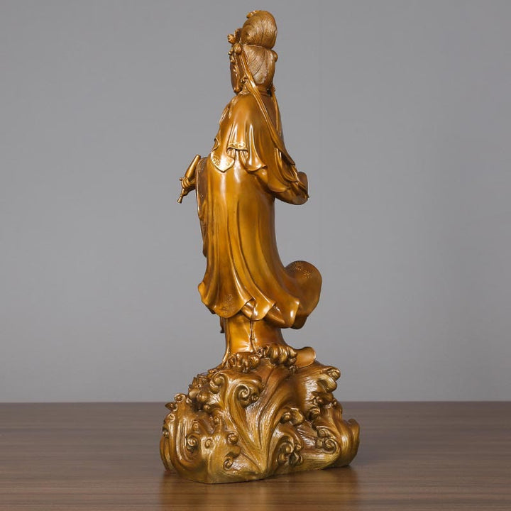 Buddha Stones Kwan Yin Avalokitesvara tenant un vase Statue en cuivre d'harmonie en laiton Décoration de la maison - image 7
